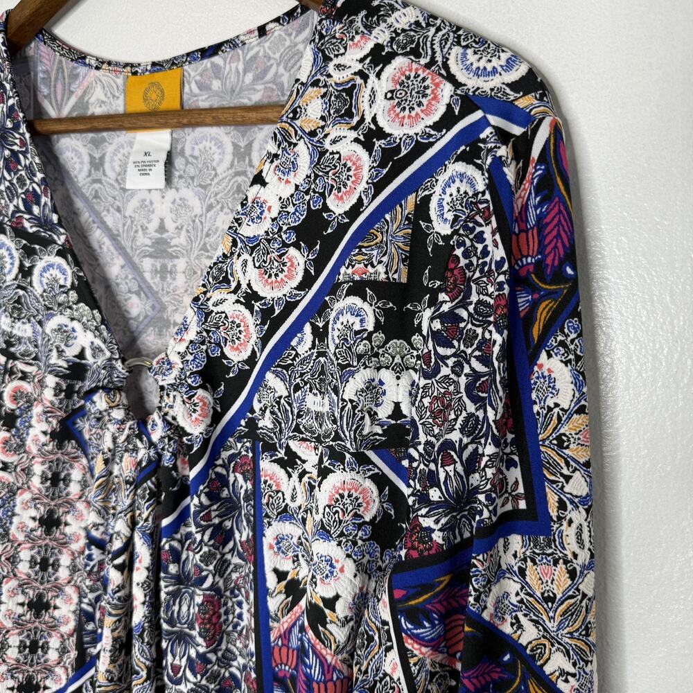 Ruby Rd Shirt Womens XL Black Multi Must Haves II Stretch Boho Tunic Top NEW